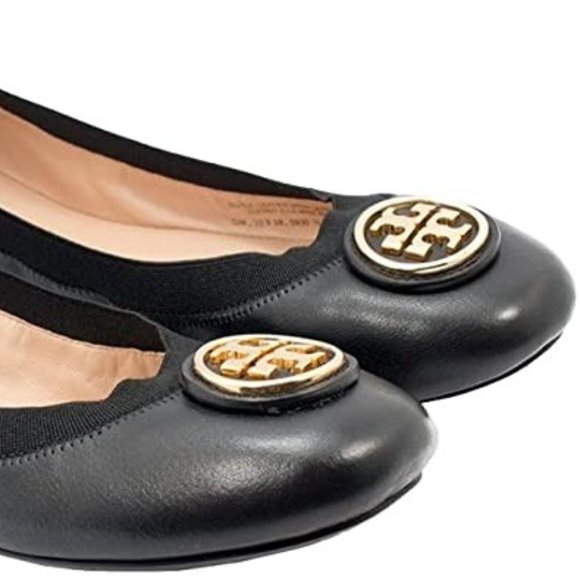 Tory Burch Authentic Caroline Blk Flats Leather 7 - Picture 1 of 6